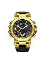 Relógio De Quartzo Masculino Com Visor Luminoso Pulseira De Silicone Casual Dourado