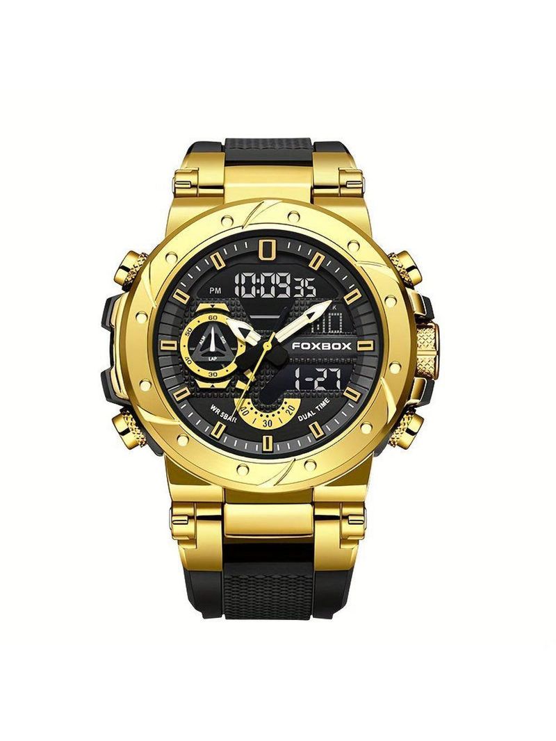 Relógio De Quartzo Masculino Com Visor Luminoso Pulseira De Silicone Casual Dourado