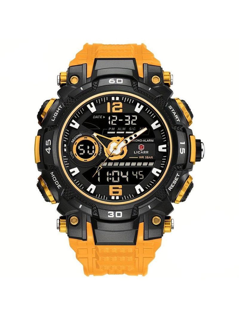 Relógio De Pulso Masculino Digital Led Multifuncional Desportivo De Quartzo Preto Laranja