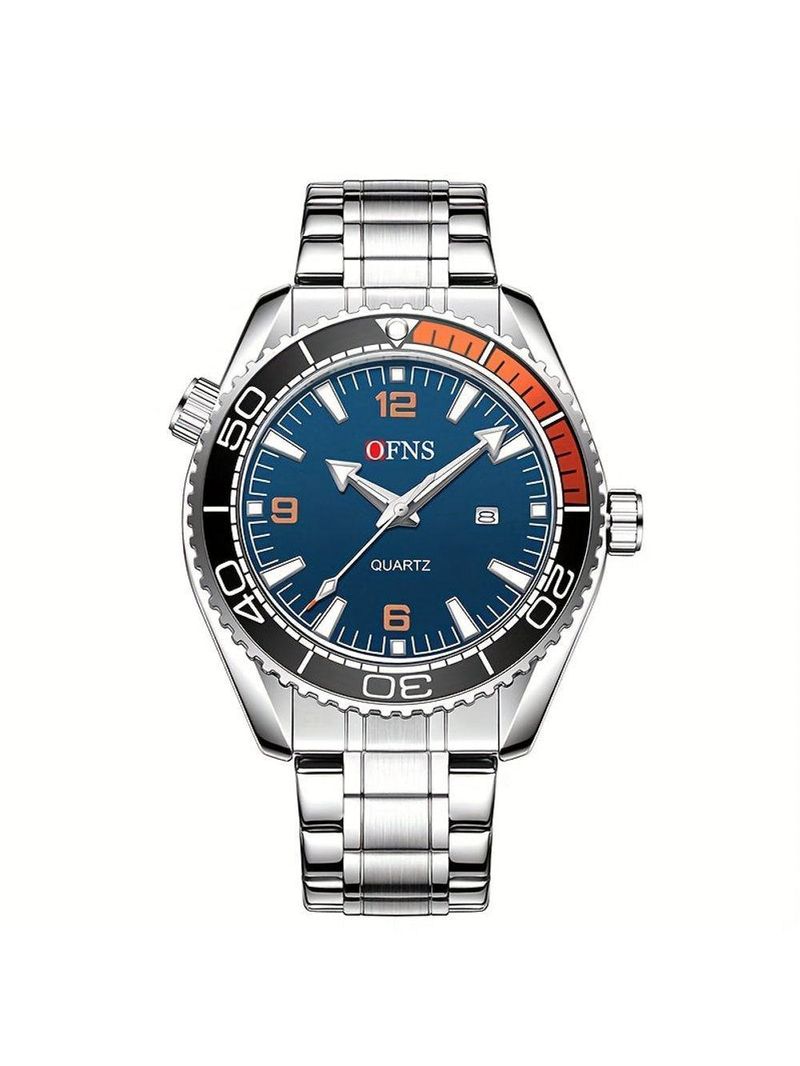 Relógio De Aço Inoxidável Masculino - Design Elegante Para Negócios Azul