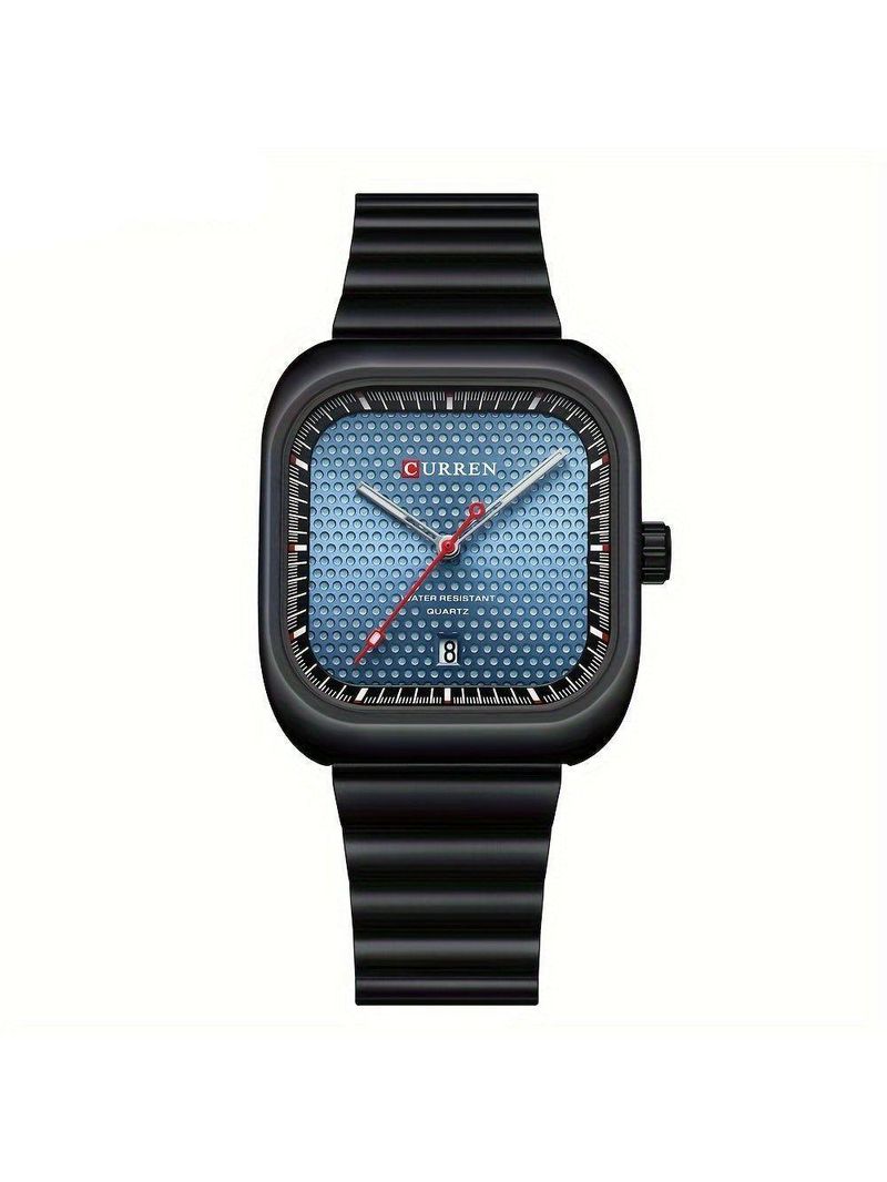 Relógio Casual Masculino De Quartzo Pulseira De Aço Inoxidável Quadrado Azul Preto
