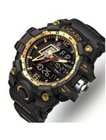 Relógio Esportivo Masculino Com Cronógrafo Analógico Digital Duplo Display 50m À Prova Da Água Preto Dourado
