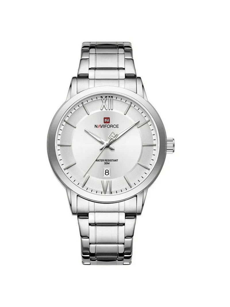 Relógio De Quartzo Masculino Pulseira Em Aço Inoxidável 3atm à Prova D´agua Branco Prata