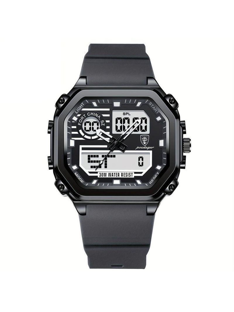 Relógio Esportivo Masculino Pulseira Em Silicone Display Híbrido Digital Analógico Cinza