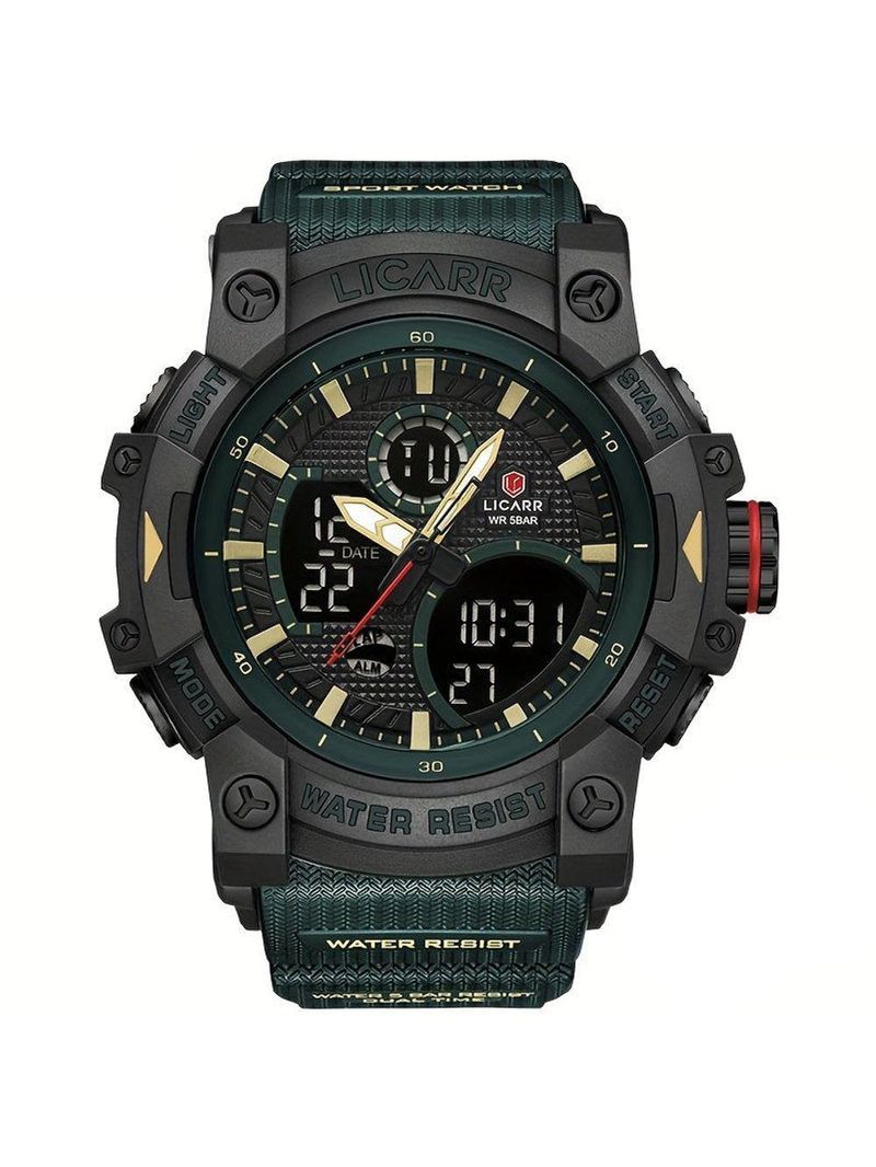 Relógio Desportivo Digital Masculino Duplo Display A Prova De água 5atm Estilo Casual Verde Escuro