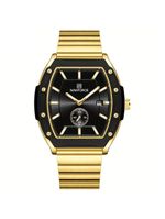 Relógio Masculino Quartzo Com Pulseira De Aço Inoxidavel Impermeavel 3atm Preto Dourado