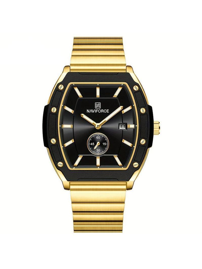 Relógio Masculino Quartzo Com Pulseira De Aço Inoxidavel Impermeavel 3atm Preto Dourado