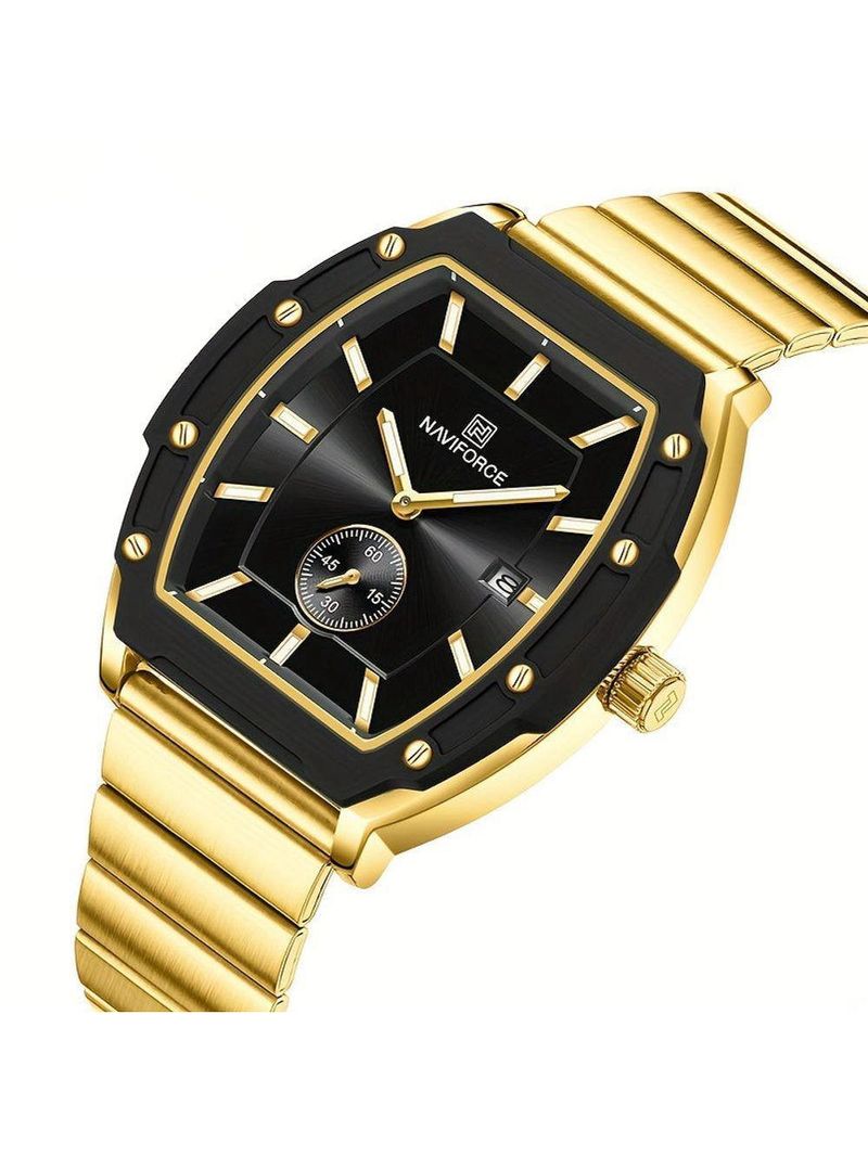Relógio Masculino Quartzo Com Pulseira De Aço Inoxidavel Impermeavel 3atm Preto Dourado