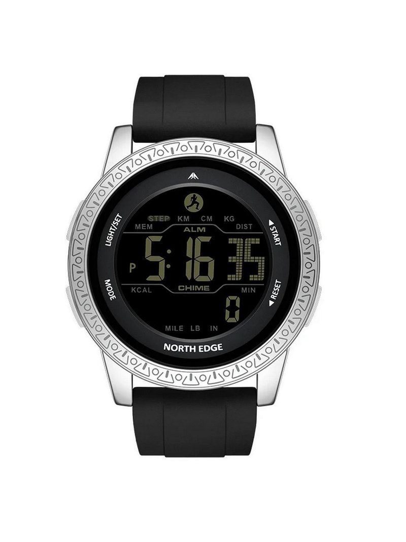 Relógio Digital Masculino Esportivo Apollo À Prova Da Água 50m Multifuncional Preto Prata