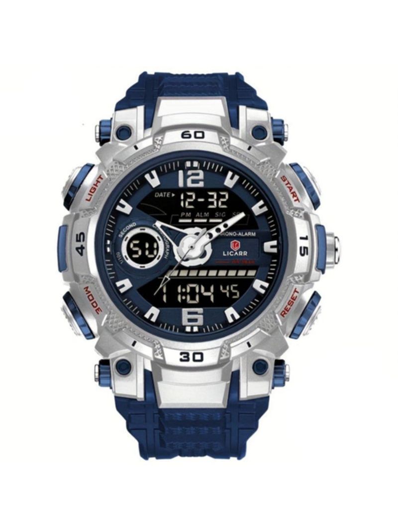 Relógio De Pulso Masculino Digital Led Multifuncional Desportivo De Quartzo Azul Escuro