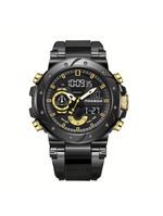 Relógio De Quartzo Masculino Com Visor Luminoso Pulseira De Silicone Casual Dourado Preto