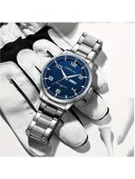 Relógio Masculino Pulseira Em Aço Inoxidável Movimento Quartzo Analógico Azul Prateado