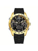 Relógio Masculino Digital Com Duplo Display Luminoso Design Esportivo Impermeavel Dourado