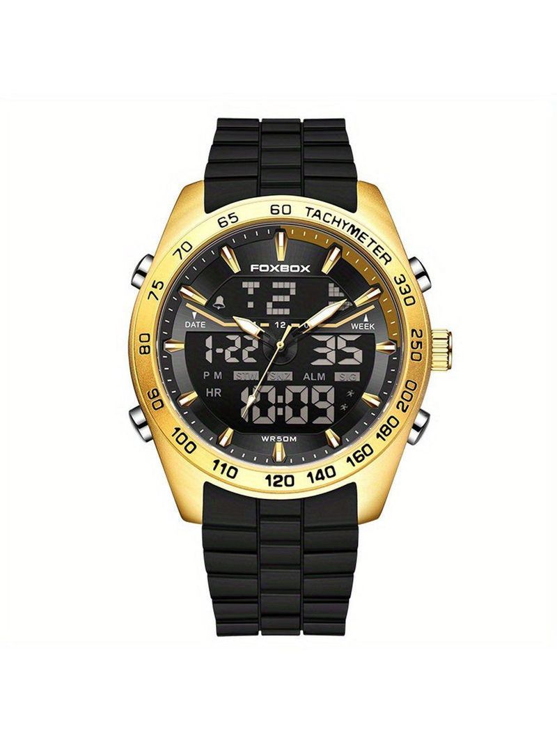 Relógio Masculino Digital Com Duplo Display Luminoso Design Esportivo Impermeavel Dourado