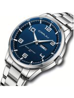 Relógio Masculino Pulseira Em Aço Inoxidável Movimento Quartzo Analógico Azul Prateado