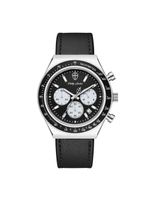 Relógio Masculino London Leather Silver Black 43mm
