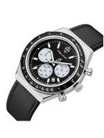 Relógio Masculino London Leather Silver Black 43mm