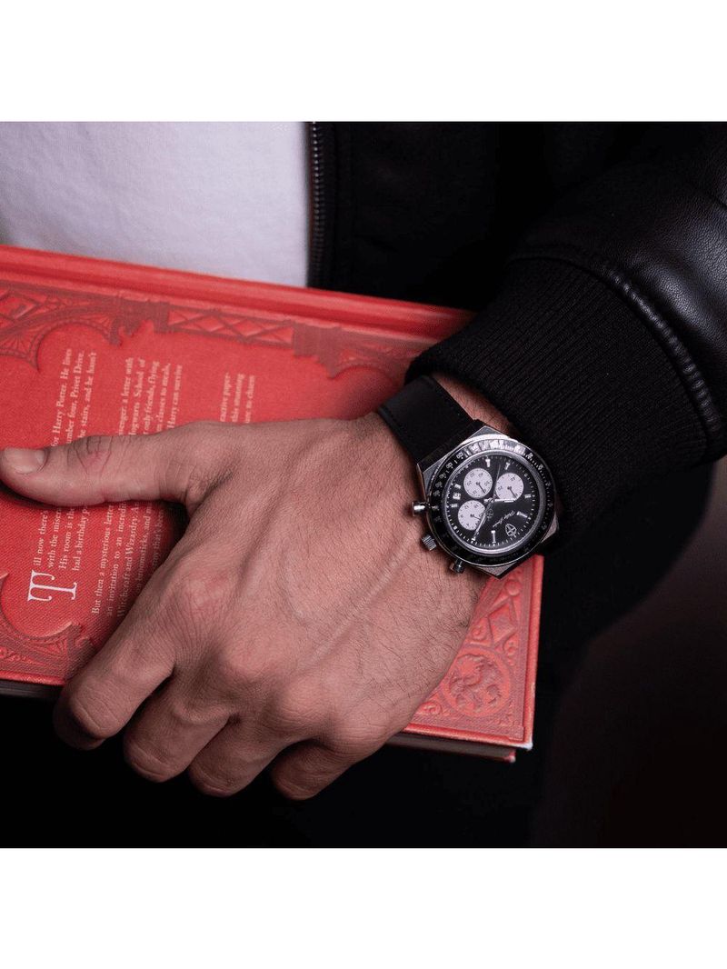Relógio Masculino London Leather Silver Black 43mm