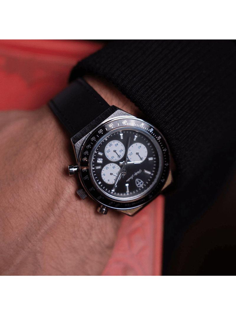 Relógio Masculino London Leather Silver Black 43mm