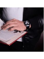 Relógio Masculino London Leather Silver Black 43mm