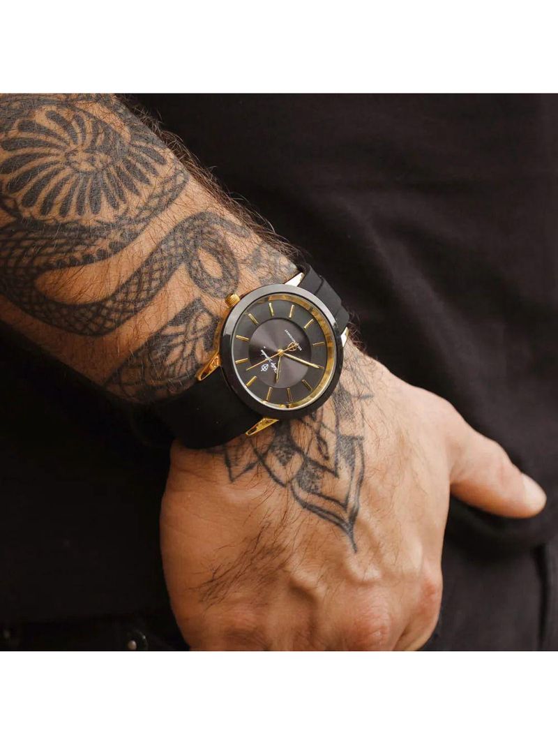 Relógio Masculino Solar Stonehenge Gold Black 40mm