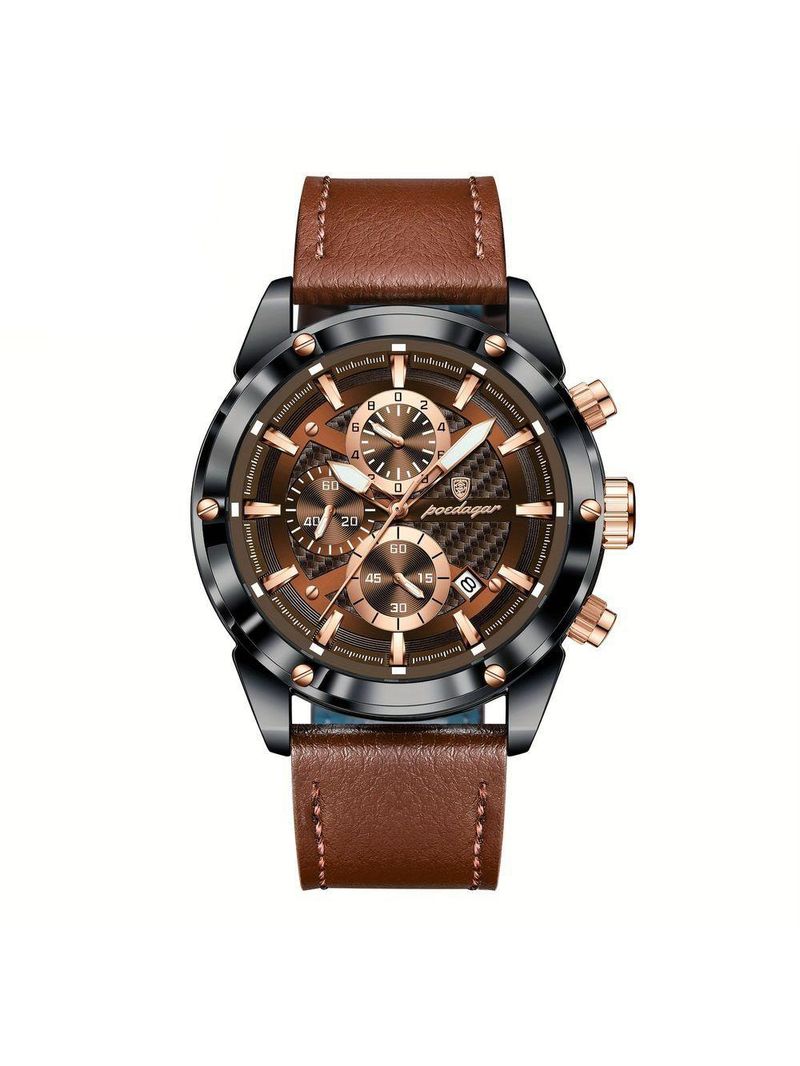 Relógio De Pulso Masculino Com Movimento Quartzo Design Esportivo Marrom