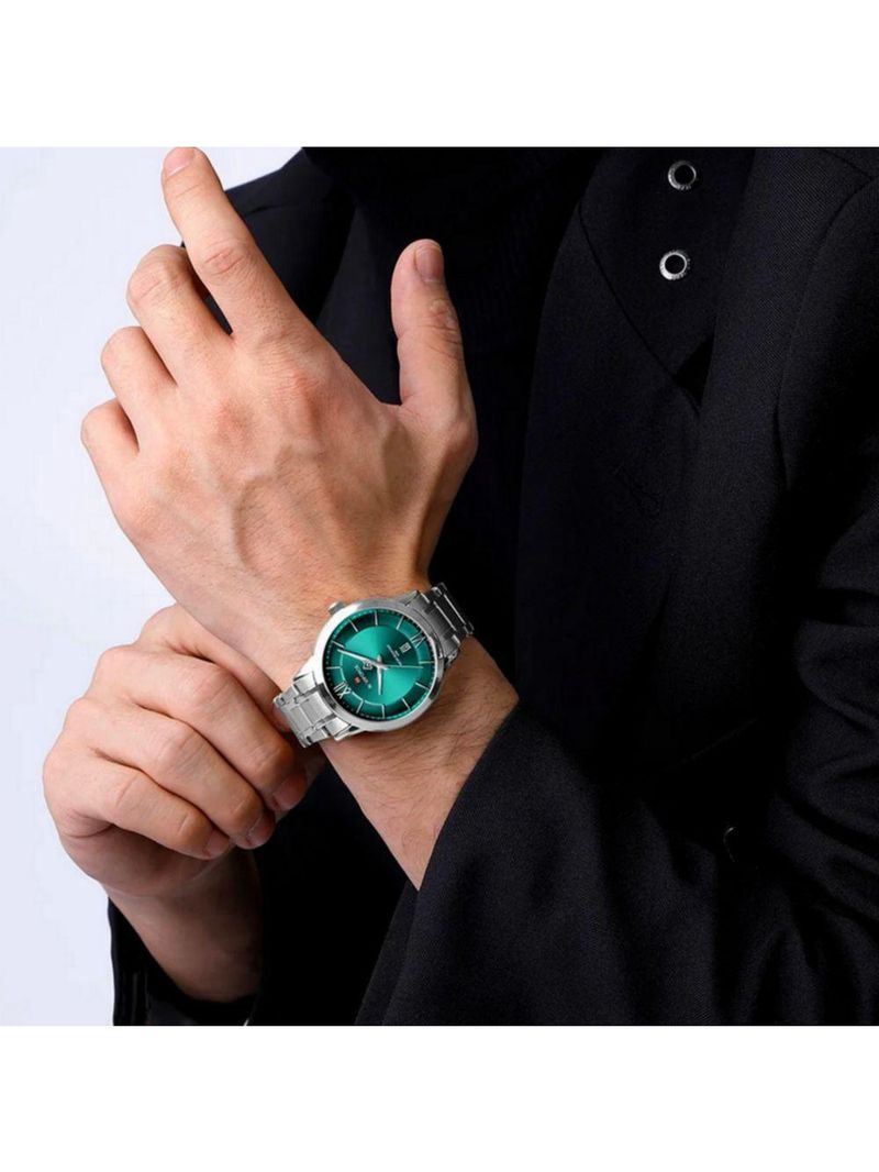 Relógio De Quartzo Masculino Pulseira Em Aço Inoxidável 3atm à Prova D´agua Azul Celeste