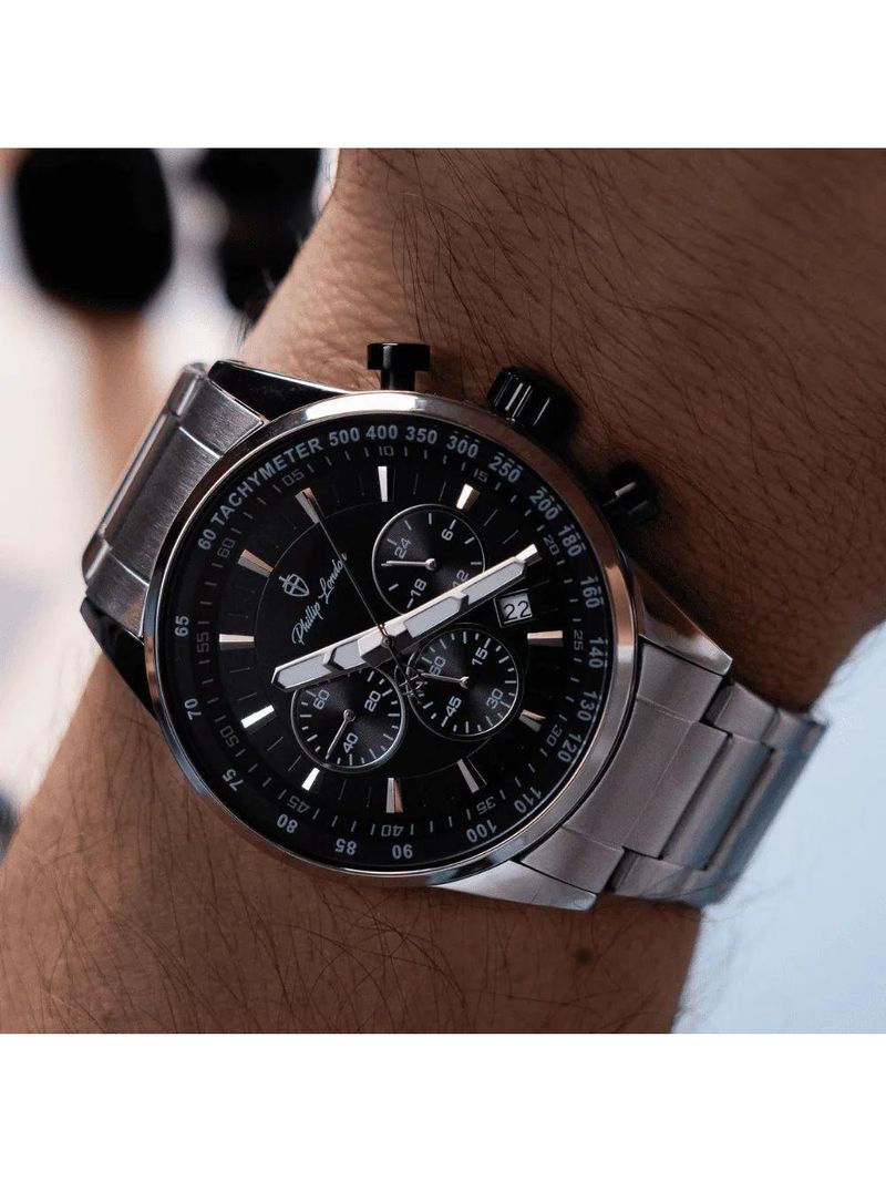 Relógio Masculino Hazard Steel Silver Black 43mm