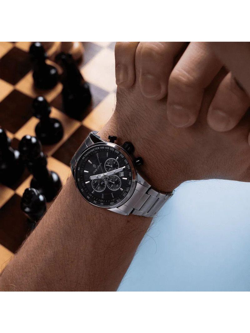 Relógio Masculino Hazard Steel Silver Black 43mm