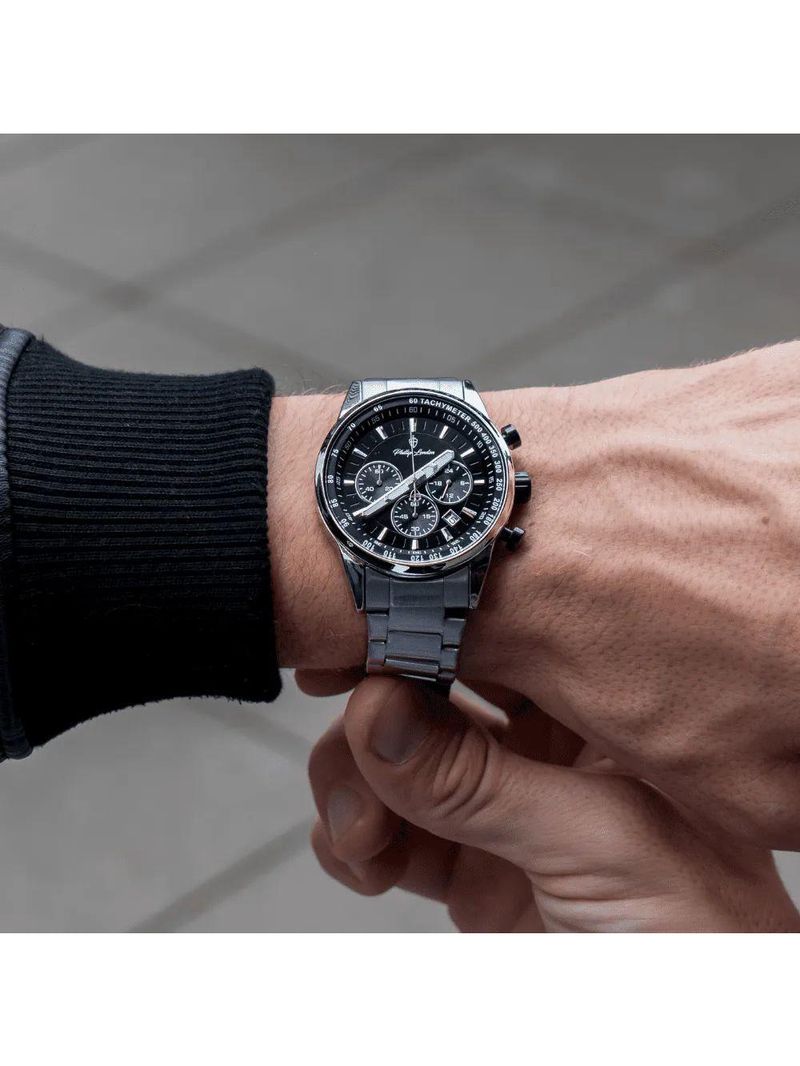 Relógio Masculino Hazard Steel Silver Black 43mm
