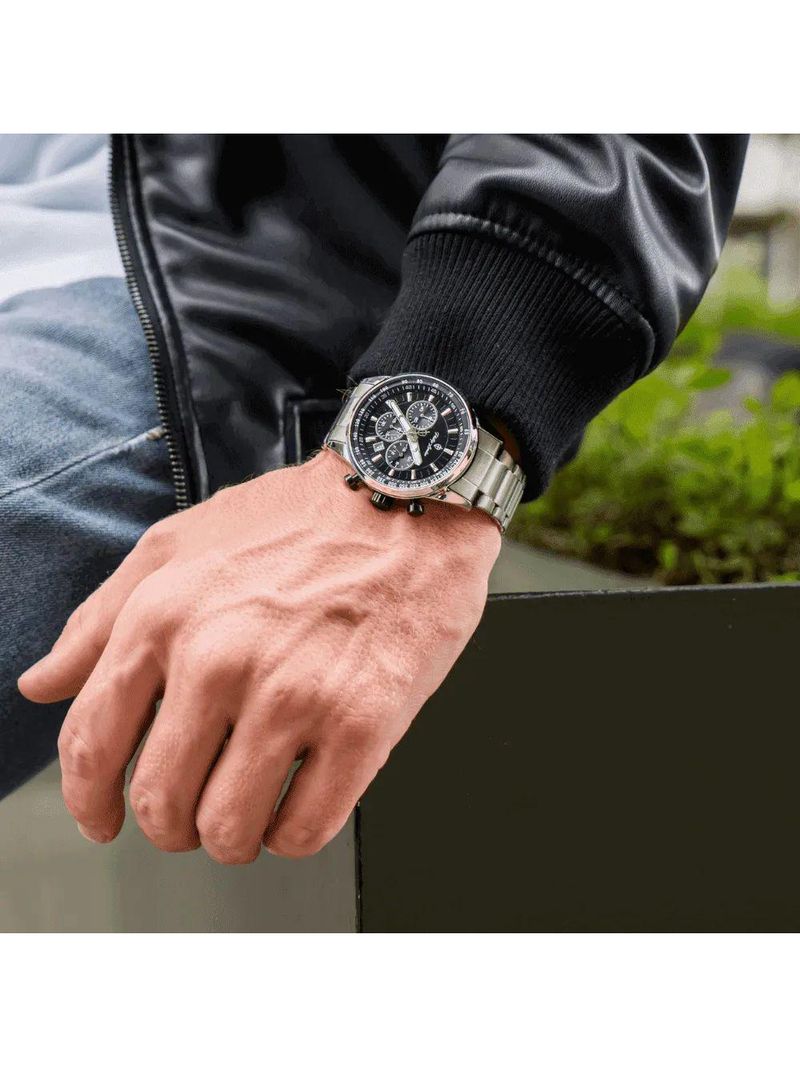 Relógio Masculino Hazard Steel Silver Black 43mm