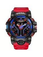 Relógio Esportivo Masculino Digital Dual Display Mostrador Luminoso À Prova Da Água Preto Vermelho