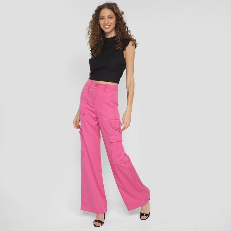 Calça cargo road mel cintura alta feminina