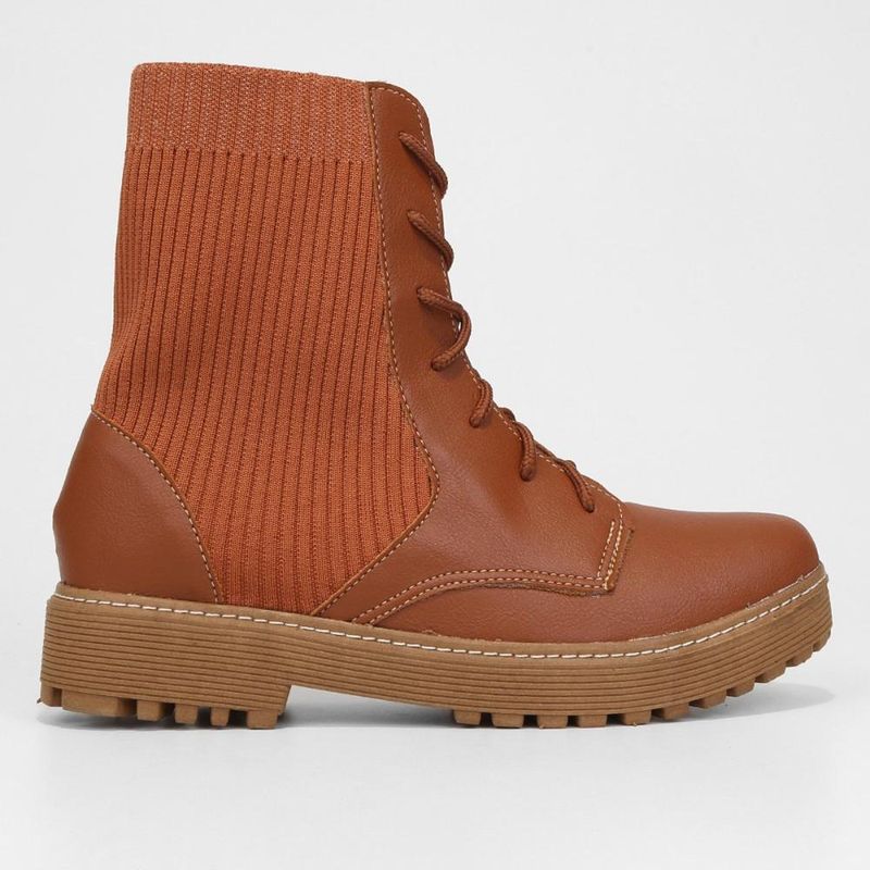 Bota coturno cano curto look fashion knit feminina