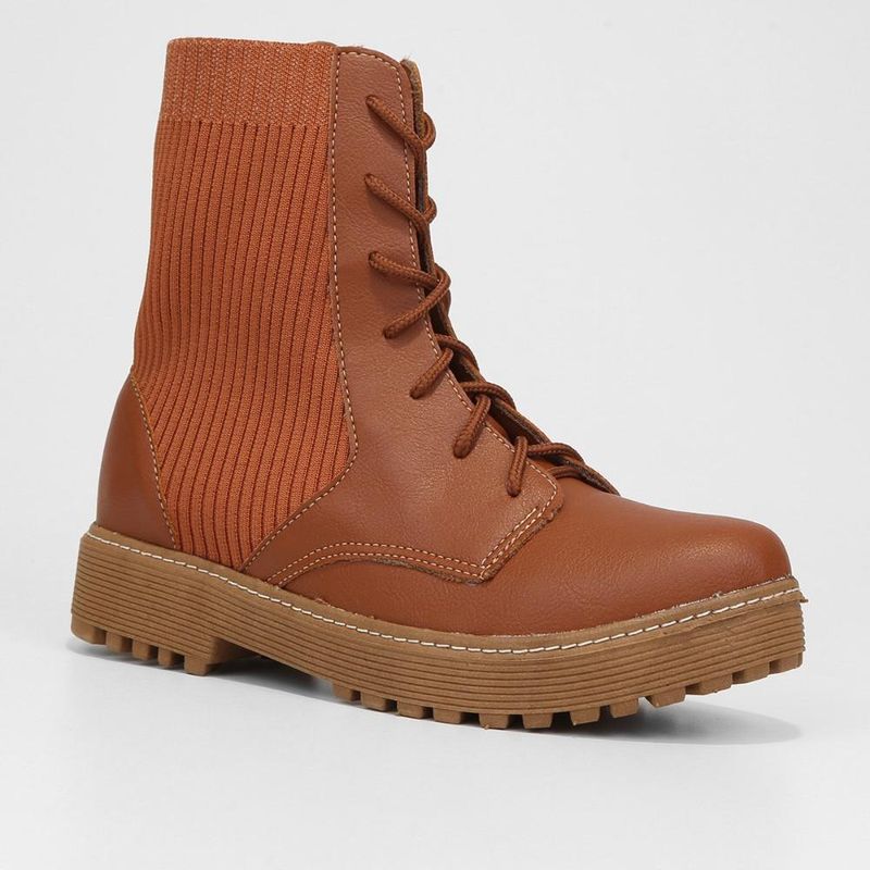 Bota coturno cano curto look fashion knit feminina