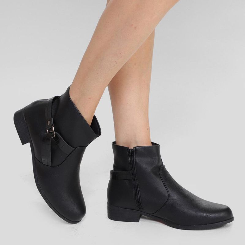 Bota cano curto look fashion tira croco feminina