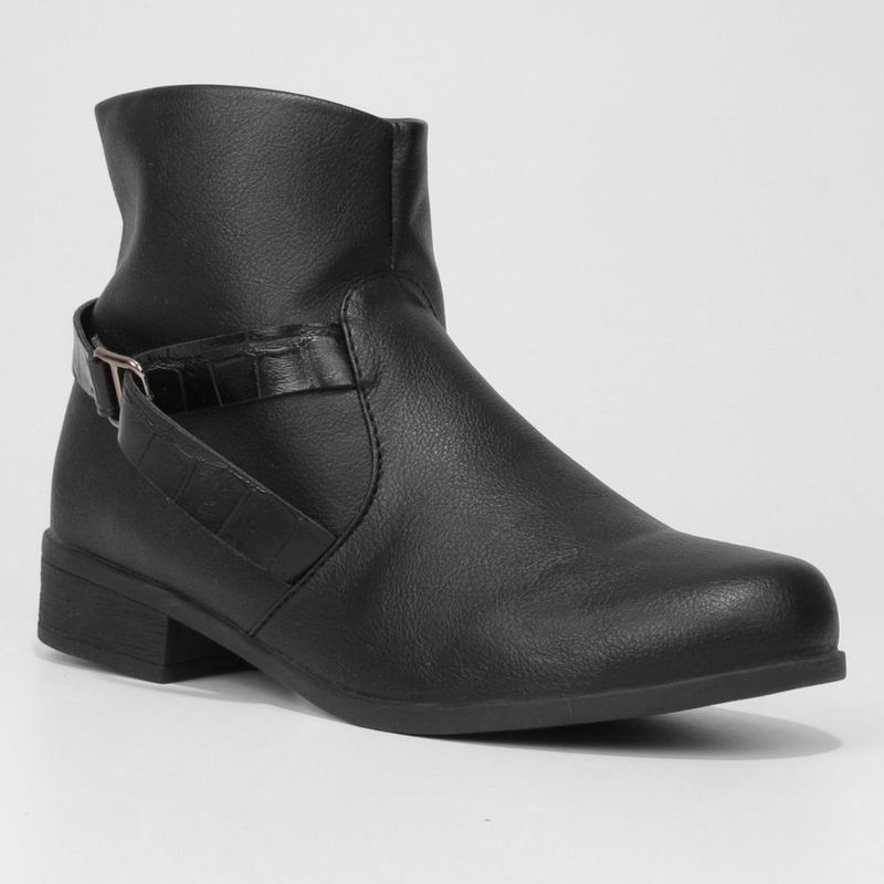 Bota cano curto look fashion tira croco feminina