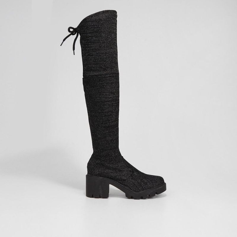 Bota cano alto look fashion amarração feminina