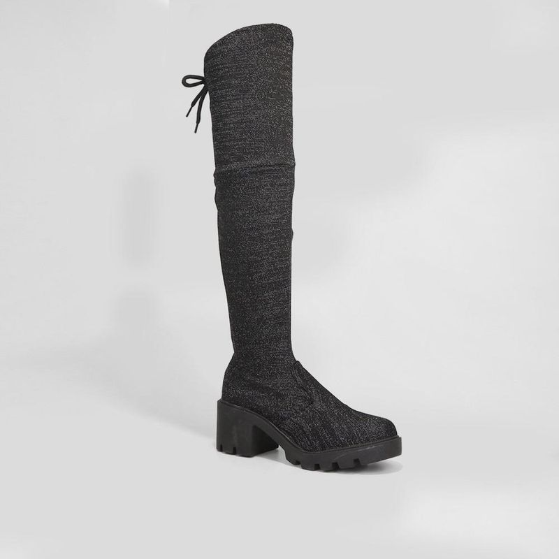 Bota cano alto look fashion amarração feminina