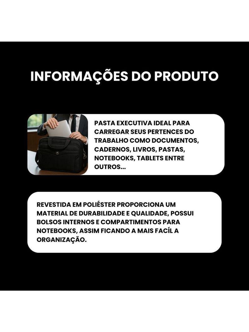 Pasta De Trabalho Masculina Executiva Para Notebook Reforçada Impermeável Em Poliéster - Plus - Yin's Ys33024