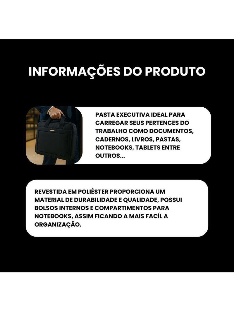 Pasta De Trabalho Masculina Executiva Para Notebook Reforçada Impermeável Em Poliéster - Plus - Yin's Ys33027