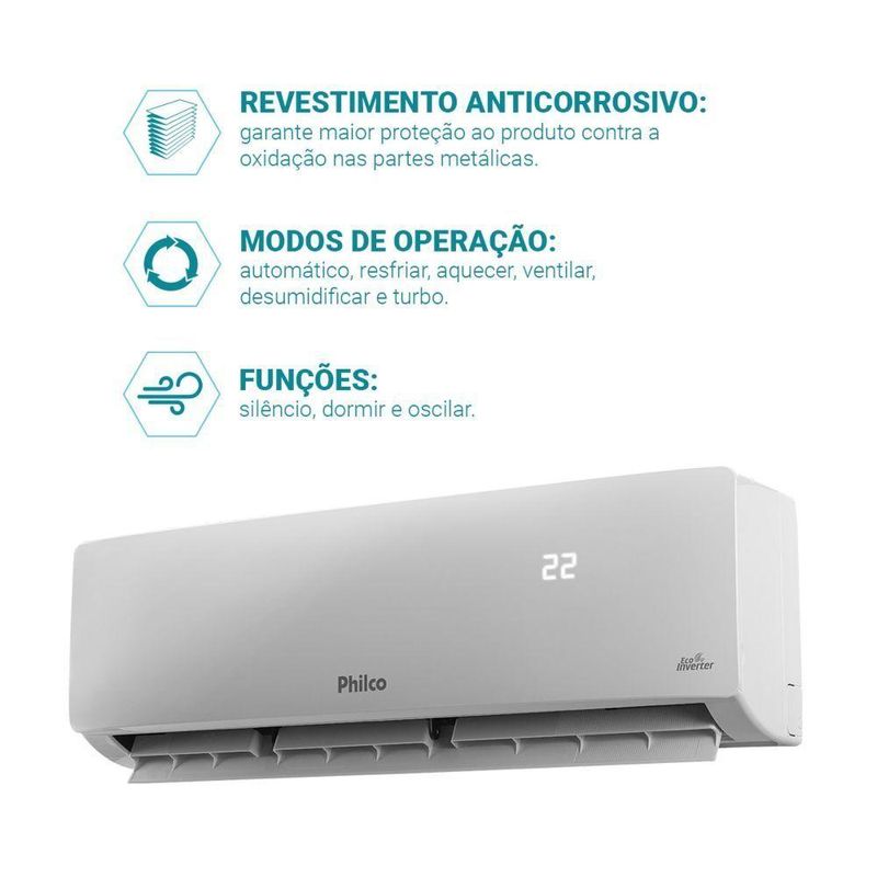 Ar Condicionado Split Inverter Philco 9000 BTUs Quente e Frio 220V PAC9QB