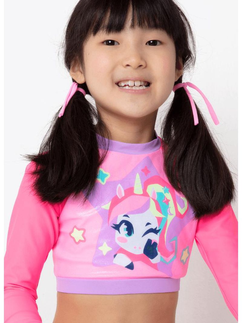 Conjunto cropped e calcinha menina unicórnio kawaii