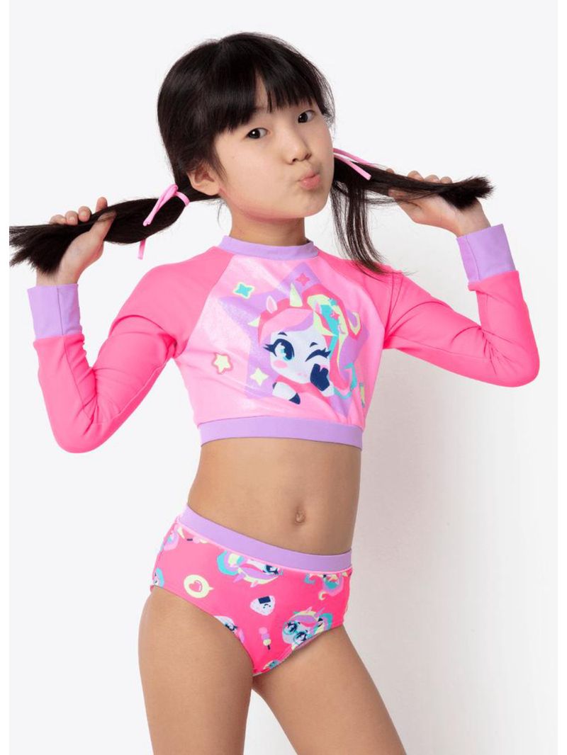Conjunto cropped e calcinha menina unicórnio kawaii
