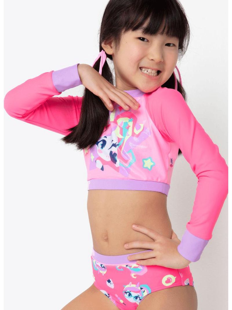 Conjunto cropped e calcinha menina unicórnio kawaii