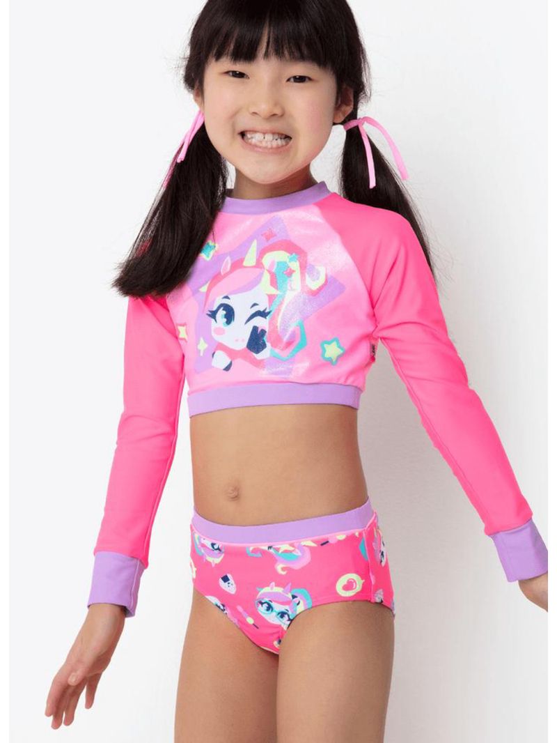 Conjunto cropped e calcinha menina unicórnio kawaii