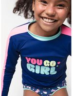 Conjunto camiseta e calcinha com proteção solar menina teen unicórnio skate