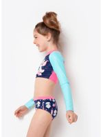 Conjunto cropped e calcinha com proteção solar menina unicórnio skate