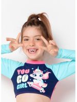 Conjunto cropped e calcinha com proteção solar menina unicórnio skate