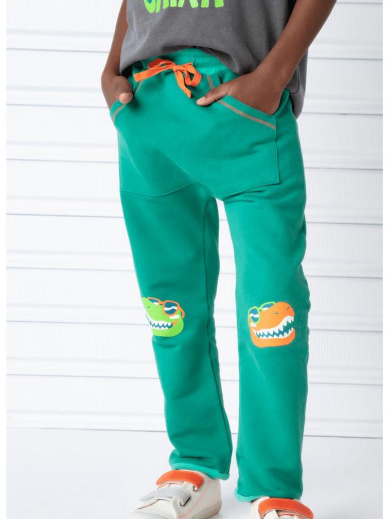 Calça infantil moletom dino surf